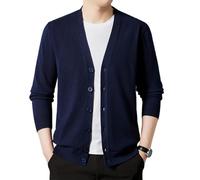 Rivccku Cardigan Homme Cachemire 100% Pulls Manches Longues et Col en V Profond Tricoté avec des Boutons