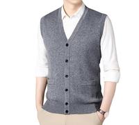 Rivccku Cardigan Homme Cachemire 100% Pulls sans Manches et Col en V Profond Tricoté avec des Boutons