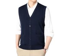 Rivccku Cardigan pour Homme Gilet Cachemire 100% Pulls avec col en V et Boutons avec Poches