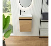 rivea Dia Meuble bas avec lave-mains Picabo blanc mat, meuble bas à 1 porte, charnières à gauche, chêne vert, BR0574SO+BR0577WM,