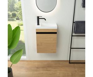 rivea Dia Meuble bas avec lave-mains Picabo blanc mat, meuble bas à 1 porte, charnières à gauche, chêne vert, BR0574SO+BR0577WM,