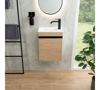 rivea Dia Meuble bas avec lave-mains Picabo blanc, meuble bas à 1 porte, charnières à droite, chêne vert, BR0575SO+BR0576WH,