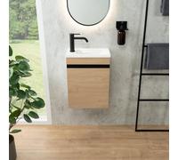 rivea Dia Meuble bas avec lave-mains Picabo blanc, meuble bas à 1 porte, charnières à gauche, chêne vert, BR0574SO+BR0576WH,