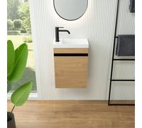 rivea Dia Meuble bas avec lave-mains Picabo blanc, meuble bas à 1 porte, charnières à gauche, chêne vert, BR0574SO+BR0577WH,