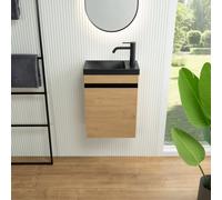 rivea Dia Meuble bas avec lave-mains Picabo noir mat, meuble bas à 1 porte, charnières à droite, chêne vert, BR0575SO+BR0577BM,