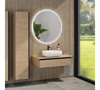rivea Dia Meuble bas l: 100 cm, 1 tiroir, vasque l: 60 cm blanc mat, avec miroir éclairé Kanya, BR0527WM+BR0028SO+BR0003SO+BR2028MI,