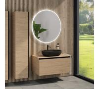 rivea Dia Meuble bas l: 100 cm, 1 tiroir, vasque l: 60 cm noir mat, avec miroir éclairé Kanya, BR0527BM+BR0038SO+BR0003SO+BR2028MI,