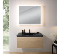 rivea Dia Meuble bas l: 101 cm, 1 tiroir, vasque avec 1 trou de robinetterie, noir mat, avec armoire de toilette n60,, BR0038SO+BR0050BM+BN0493MI,