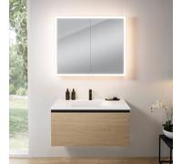 rivea Dia Meuble bas l: 101 cm, 1 tiroir, vasque blanche mate avec 1 trou de robinetterie, avec armoire de toilette n60,, BR0038SO+BR0050WM+BN0493MI,