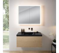 rivea Dia Meuble bas l: 101 cm, 1 tiroir, vasque noire mate sans trou de robinetterie, avec armoire de toilette n60,, BR0038SO+BR0055BM+BN0493MI,