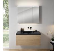 rivea Dia Meuble bas l: 101 cm, 1 tiroir, vasque noire mate sans trou de robinetterie, avec armoire de toilette n50,, BR0038SO+BR0055BM+BN0474MI,
