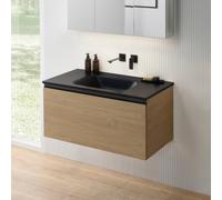 rivea Dia Meuble bas l: 101 cm, 1 tiroir, vasque sans trou de robinetterie, noir mat, BR0038SO+BR0055BM,