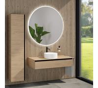 rivea Dia Meuble bas l: 120 cm, 1 tiroir, vasque Ø 38 cm blanche mate, avec miroir éclairé Kanya, BR0535WM+BR0029SO+BR0004SO+BR2029MI,