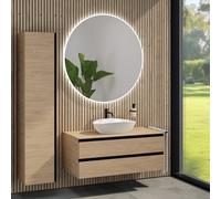 rivea Dia Meuble bas l: 120 cm, 2 tiroirs, vasque l: 60 cm blanc, avec miroir éclairé Kanya, BR0536WH+BR0034SO+BR0004SO+BR2029MI,