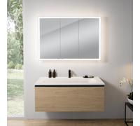 rivea Dia Meuble bas l: 121 cm, 1 tiroir, vasque blanche mate avec 1 trou de robinetterie, avec armoire de toilette n60,, BR0039SO+BR0051WM+BN0494MI,