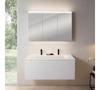 rivea Dia Meuble bas l : 121 cm avec 1 tiroir, vasque blanche avec 2 trous percés, avec armoire de toilette n50,, BR0039WM+BR0098WH+BN0475MI,