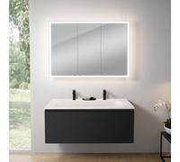 rivea Dia Meuble bas l : 121 cm avec 1 tiroir, vasque blanche mate avec 2 trous percés, avec armoire de toilette n60,, BR0039BM+BR0098WM+BN0494MI,