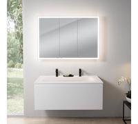rivea Dia Meuble bas l : 121 cm avec 1 tiroir, vasque blanche mate avec 2 trous percés, avec armoire de toilette n60,, BR0039WM+BR0098WM+BN0494MI,