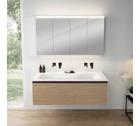 rivea Dia Meuble bas l: 141 cm, 1 tiroir, vasque blanche mate sans trou de robinetterie, avec armoire de toilette n50,, BR0044SO+BR0126WM+BN0511MI,