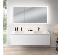 rivea Dia Meuble bas l: 161 cm, 1 tiroir, plan vasque double avec 2 trous de robinetterie, blanc, avec armoire de toilette n60,, BR0045WM+BR0803WH+BN0496MI,