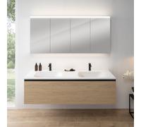 rivea Dia Meuble bas l: 161 cm, 1 tiroir, plan vasque double avec 2 trous de robinetterie, blanc, avec armoire de toilette n50,, BR0045SO+BR0803WH+BN0512MI,