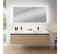 rivea Dia Meuble bas l: 161 cm, 1 tiroir, plan vasque double avec 2 trous de robinetterie, blanc, avec armoire de toilette n60,, BR0045SO+BR0803WH+BN0496MI,