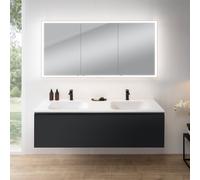 rivea Dia Meuble bas l: 161 cm, 1 tiroir, plan vasque double avec 2 trous de robinetterie, blanc, avec armoire de toilette n60,, BR0045BM+BR0803WH+BN0496MI,