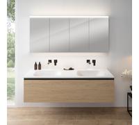 rivea Dia Meuble bas l: 161 cm, 1 tiroir, plan vasque double sans trou de robinetterie, blanc, avec armoire de toilette n50,, BR0045SO+BR0805WH+BN0512MI,
