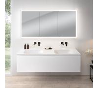 rivea Dia Meuble bas l: 161 cm, 1 tiroir, plan vasque double sans trou de robinetterie, blanc, avec armoire de toilette n60,, BR0045WM+BR0805WH+BN0496MI,