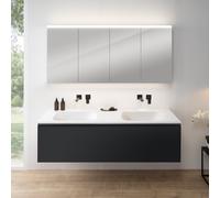 rivea Dia Meuble bas l: 161 cm, 1 tiroir, plan vasque double sans trou de robinetterie, blanc, avec armoire de toilette n50,, BR0045BM+BR0805WH+BN0512MI,