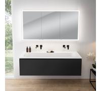 rivea Dia Meuble bas l: 161 cm, 1 tiroir, plan vasque double sans trou de robinetterie, blanc, avec armoire de toilette n60,, BR0045BM+BR0128WH+BN0496MI,