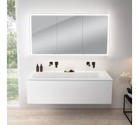rivea Dia Meuble bas l: 161 cm, 1 tiroir, plan vasque double sans trou de robinetterie, blanc, avec armoire de toilette n60,, BR0045WM+BR0128WH+BN0496MI,