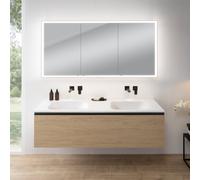 rivea Dia Meuble bas l: 161 cm, 1 tiroir, plan vasque double sans trou de robinetterie, blanc, avec armoire de toilette n60,, BR0045SO+BR0805WH+BN0496MI,