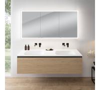 rivea Dia Meuble bas l: 161 cm, 1 tiroir, plan vasque double sans trou de robinetterie, blanc mat, avec armoire de toilette n60,, BR0045SO+BR0080WM+BN0496MI,