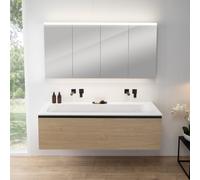rivea Dia Meuble bas l: 161 cm, 1 tiroir, vasque blanche sans trou de robinetterie, avec armoire de toilette n50,, BR0045SO+BR0128WH+BN0512MI,