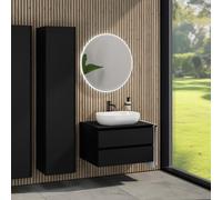 rivea Dia Meuble bas l: 80 cm, 2 tiroirs, vasque l: 60 cm blanc, avec miroir éclairé Kanya, BR0527WH+BR0032BM+BN0402BM+BR2027MI,