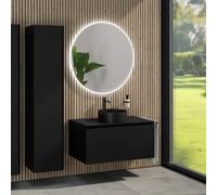rivea Dia Meuble sous-vasque l: 100 cm, 1 tiroir, vasque Ø 38 cm noire mate, avec miroir éclairé Kanya, BR0535BM+BR0038BM+BN0403BM+BR2028MI,