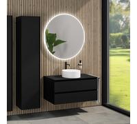 rivea Dia Meuble sous-vasque l: 100 cm, 2 tiroirs, vasque Ø 38 cm blanche mate, avec miroir éclairé Kanya, BR0535WM+BR0033BM+BN0403BM+BR2028MI,