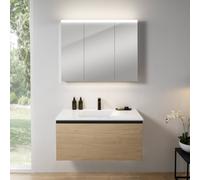 rivea Dia Meuble sous-vasque l : 101 cm, 1 tiroir, vasque à 1 trou de robinetterie, blanc, avec armoire de toilette n50, BR0038SO+BR0050WH+BN0474MI,