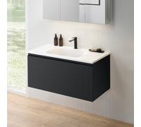 rivea Dia Meuble sous-vasque l : 101 cm, 1 tiroir, vasque à 1 trou de robinetterie, blanc mat, BR0038BM+BR0050WM,