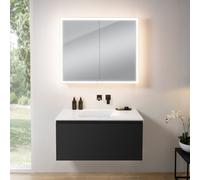 rivea Dia Meuble sous-vasque l : 101 cm, 1 tiroir, vasque sans trou de robinetterie, blanc, avec armoire de toilette n60, BR0038BM+BR0055WH+BN0493MI,