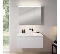 rivea Dia Meuble sous-vasque l : 101 cm, 1 tiroir, vasque sans trou de robinetterie, blanc, avec armoire de toilette n50, BR0038WM+BR0055WH+BN0474MI,
