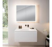 rivea Dia Meuble sous-vasque l : 101 cm, 1 tiroir, vasque sans trou de robinetterie, blanc mat, avec armoire de toilette n60, BR0038WH+BR0055WM+BN0493MI,