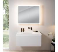 rivea Dia Meuble sous-vasque l : 101 cm, 1 tiroir, vasque sans trou de robinetterie, blanc mat, avec armoire de toilette n60, BR0038WM+BR0055WM+BN0493MI,