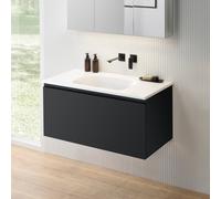 rivea Dia Meuble sous-vasque l : 101 cm, 1 tiroir, vasque sans trou de robinetterie, blanc mat, BR0038BM+BR0055WM,