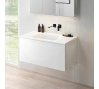 rivea Dia Meuble sous-vasque l : 101 cm, 1 tiroir, vasque sans trou de robinetterie, blanc mat, BR0038WH+BR0055WM,