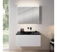 rivea Dia Meuble sous-vasque l : 101 cm, 1 tiroir, vasque sans trou de robinetterie, noir mat, avec armoire de toilette n50, BR0038WM+BR0055BM+BN0474MI,
