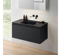 rivea Dia Meuble sous-vasque l : 101 cm, 1 tiroir, vasque sans trou de robinetterie, noir mat, BR0038BM+BR0055BM,