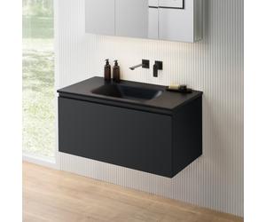 rivea Dia Meuble sous-vasque l : 101 cm, 1 tiroir, vasque sans trou de robinetterie, noir mat, BR0038BM+BR0055BM,