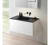 rivea Dia Meuble sous-vasque l : 101 cm, 1 tiroir, vasque sans trou de robinetterie, noir mat, BR0038WH+BR0055BM,